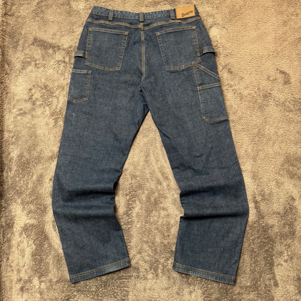 Duluth Trading Co Flex Ballroom Jeans Mens 38x36 Relaxed Fit Carpenter Indigo